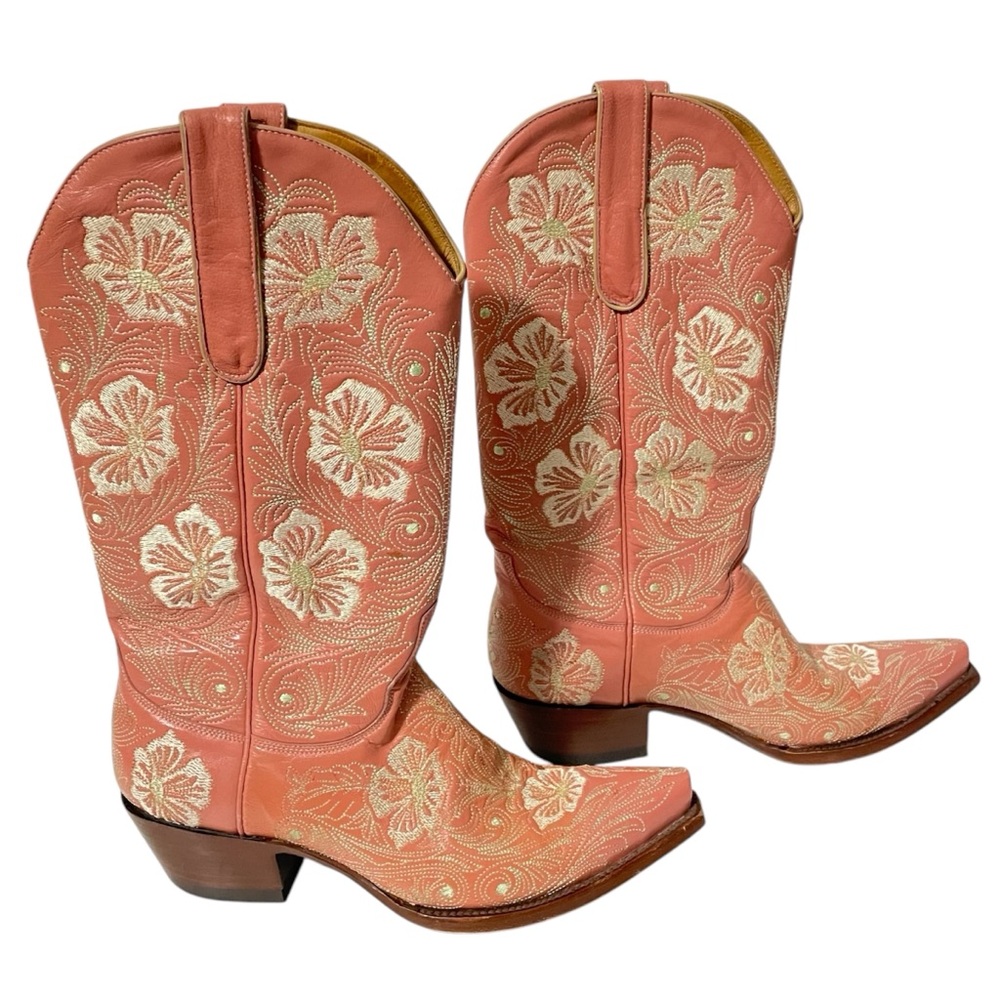 Old Gringo Boots Pink Embroidered Flowers Womens 8 Cowgirl Bride Princess Barbie - Picture 2 of 8